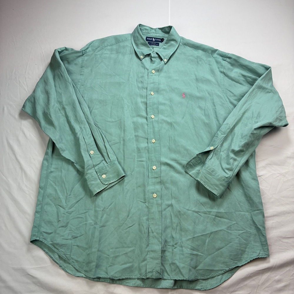 Ralph Lauren SILK/LINEN blend Mint Green Casual Blake Button Down Shirt